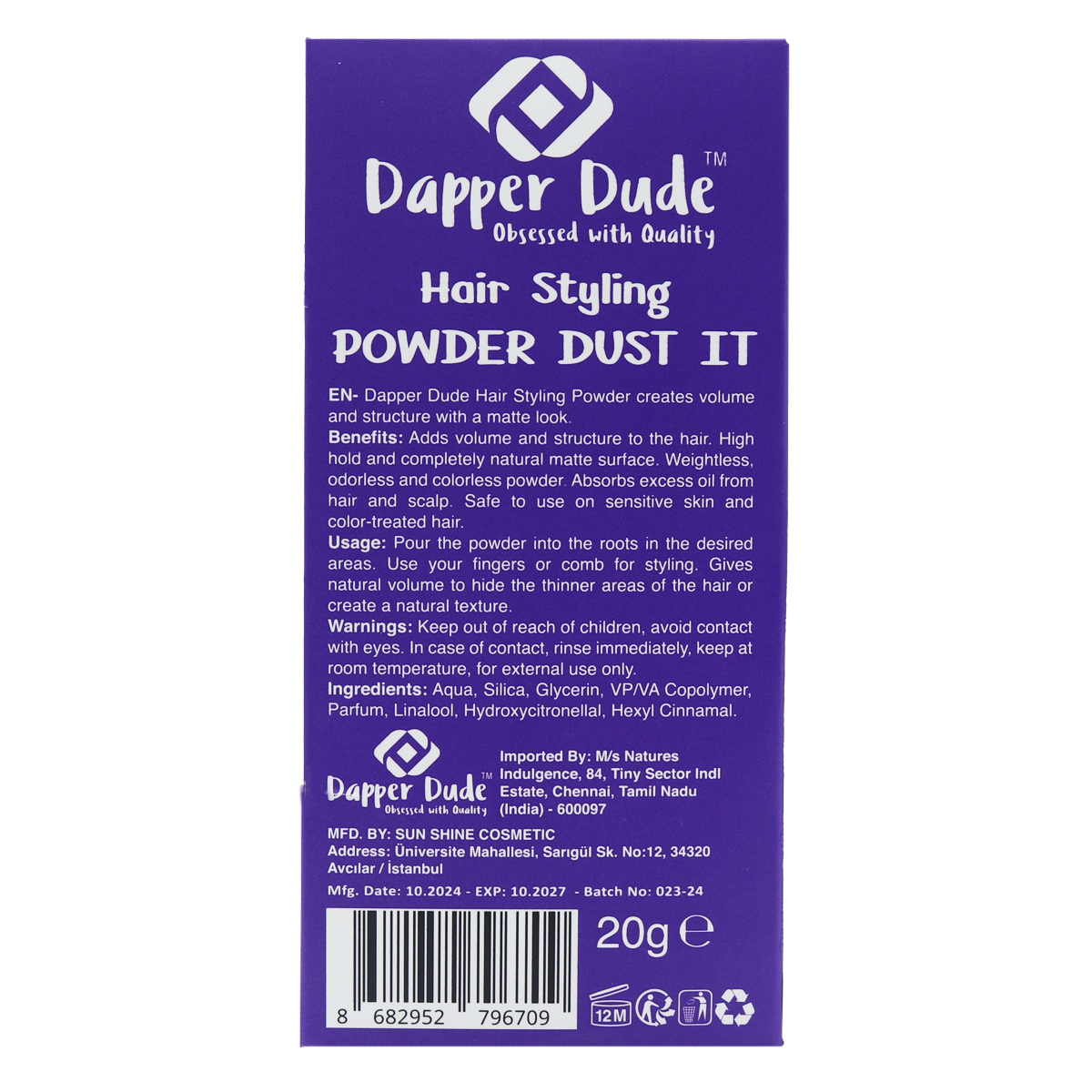 Dapper Dude Hair Styling Powder – Matte Volume & Texture Control (20g)
