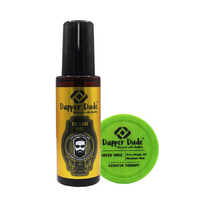 Dapper Dude Beard Oil & Keratin Therapy Hair Wax Combo for Men